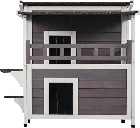 VEVOR Outdoor Cat House Weatherproof, Feral Cat Shelter for Multiple Cats, 2-Story Large Outdoor Wooden Cat House with Balcony, Doors, PVC Door Flaps and Open Roof, 30" L x 30" W x 32" H in Saudi Arabia