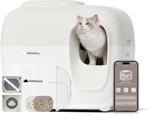 PetSnowy Self-Cleaning Automatic Cat Litter Box with Odor Control TiO2 System, Robot Litter Box with Auto-Packing, App Control, Large Cats & Multiple Cats (2026 Premium Version) in Saudi Arabia
