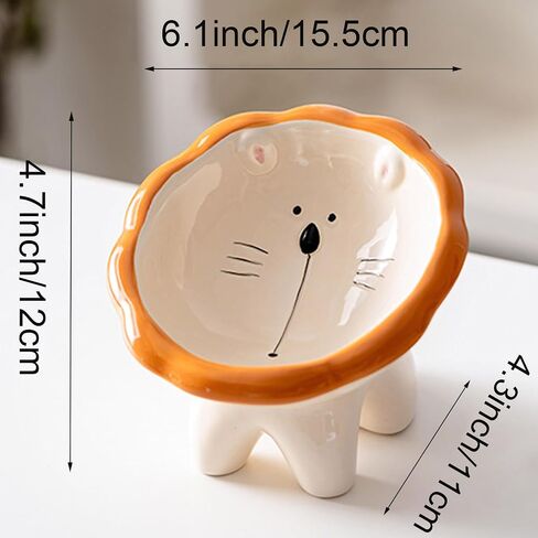 Ceramic Raised Cat Bowls for Indoor Cats 6 Inch Wide Cute Lion Elevated Cat Food Bowls 15° Tilted Whisker Friendly Cat Water Bowl Dishwasher and Microwave Safe Puppy Feeding Set Supplies in Saudi Arabia