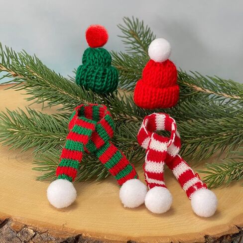 Miniature Snowman Hat Scarf, Christmas Knit Hat Scarf, Dollhouse Elf Santa Hat Scarf, for Snowman, Dollhouse, Fairy Garden, Elf Props, DIY Supplies (Red (4 Hats and 4 Scarfs)) in Kuwait