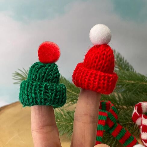Miniature Snowman Hat Scarf, Christmas Knit Hat Scarf, Dollhouse Elf Santa Hat Scarf, for Snowman, Dollhouse, Fairy Garden, Elf Props, DIY Supplies (Red (4 Hats and 4 Scarfs)) in Kuwait