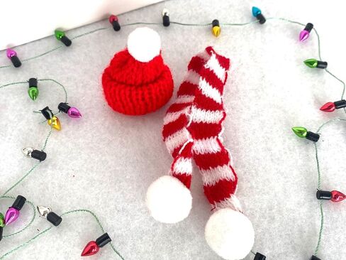 Miniature Snowman Hat Scarf, Christmas Knit Hat Scarf, Dollhouse Elf Santa Hat Scarf, for Snowman, Dollhouse, Fairy Garden, Elf Props, DIY Supplies (Red (4 Hats and 4 Scarfs)) in Kuwait