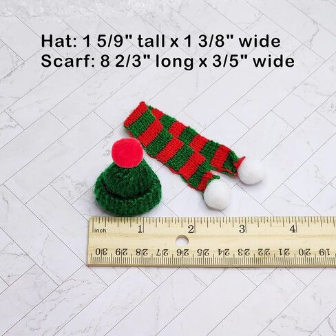 Miniature Snowman Hat Scarf, Christmas Knit Hat Scarf, Dollhouse Elf Santa Hat Scarf, for Snowman, Dollhouse, Fairy Garden, Elf Props, DIY Supplies (Red (4 Hats and 4 Scarfs)) in Kuwait