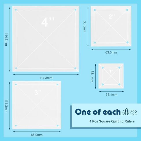 Nezyo 4 Pcs Quilting Rulers 4 Sizes Sewing Rulers Clear Quilting Templates for Fabric Cutting Crafts Supplies (Square,1.5 inch, 2.5 inch, 3.5 inch, 4.5 inch) in Kuwait