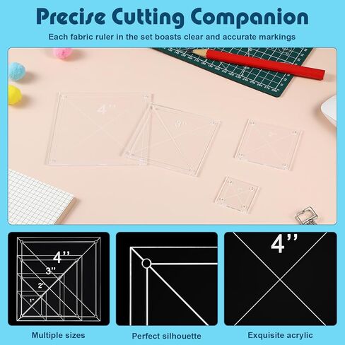 Nezyo 4 Pcs Quilting Rulers 4 Sizes Sewing Rulers Clear Quilting Templates for Fabric Cutting Crafts Supplies (Square,1.5 inch, 2.5 inch, 3.5 inch, 4.5 inch) in Kuwait