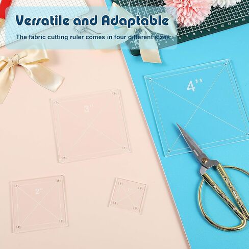 Nezyo 4 Pcs Quilting Rulers 4 Sizes Sewing Rulers Clear Quilting Templates for Fabric Cutting Crafts Supplies (Square,1.5 inch, 2.5 inch, 3.5 inch, 4.5 inch) in Kuwait