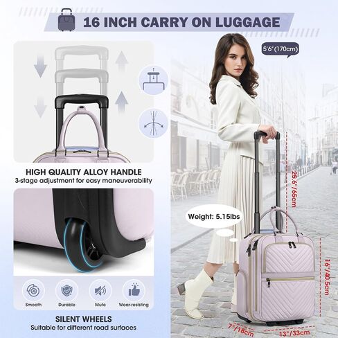 RAINSMORE Underseat Carry On Luggage, 16-inch Airline Approved Luggage with Wheels Lightweight Softside Underseater Travel Suitcases Durable Overnight Bag Rolling Carry-on Bag for Women Men,Black in Kuwait