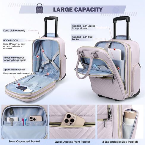 RAINSMORE Underseat Carry On Luggage, 16-inch Airline Approved Luggage with Wheels Lightweight Softside Underseater Travel Suitcases Durable Overnight Bag Rolling Carry-on Bag for Women Men,Black in Kuwait