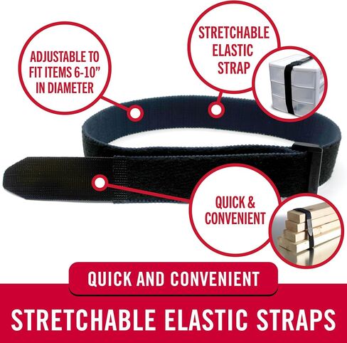 VELCRO Brand Elastic Cinch Straps with Buckle, 8in x 1in, Black, 2 Pack | Adjustable And Stretchable For A Snug Fit; Fastens Power Cords, Organizes Cables, Bundle Unruly Wires in Kuwait