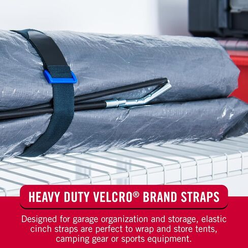 VELCRO Brand Elastic Cinch Straps with Buckle, 8in x 1in, Black, 2 Pack | Adjustable And Stretchable For A Snug Fit; Fastens Power Cords, Organizes Cables, Bundle Unruly Wires in Kuwait