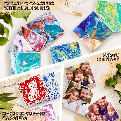 Ceramic Tiles for Crafts, GOH DODD 36 Pack Unglazed Blank Coasters White Tiles with 36 Cork Backing Pads for Alcohol Ink, Painting, Acrylic Pouring, DIY, Art Projects, Decorating, Square, 4 Inch in Kuwait