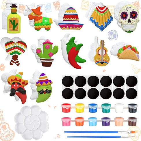 Sinmoe 12 مجموعة من مجموعات طلاء الفنون والحرف اليدوية المكسيكية للأطفال من Cinco de Mayo غير مطلية، تماثيل سيراميك DIY ترسم تماثيلك الخاصة مع 12 مغناطيس وفرشتين ولوحة واحدة للأطفال الصغار in Saudi Arabia