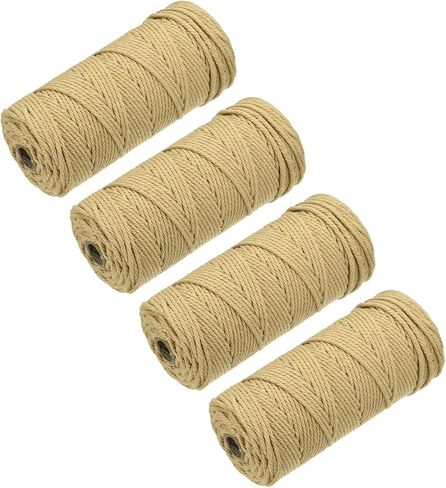 MECCANIXITY 4 Pcs Cotton Rope 4 Strand Twisted Braided Rope Cord, Brown Yellow 100m/109 Yard 3mm Dia for Wall Hanging, Plant Hanger, Knitting, Macrame Knotting in Saudi Arabia