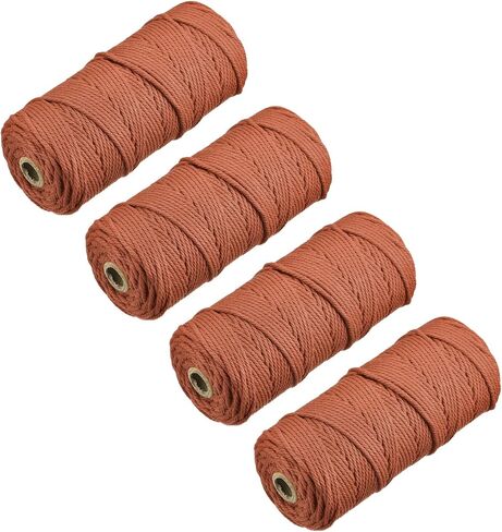MECCANIXITY 4 Pcs Cotton Rope 4 Strand Twisted Braided Rope Cord, Brown Yellow 100m/109 Yard 3mm Dia for Wall Hanging, Plant Hanger, Knitting, Macrame Knotting in Saudi Arabia