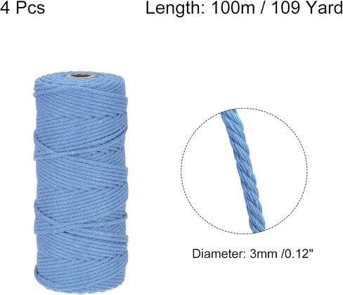 MECCANIXITY 4 Pcs Cotton Rope 4 Strand Twisted Braided Rope Cord, Brown Yellow 100m/109 Yard 3mm Dia for Wall Hanging, Plant Hanger, Knitting, Macrame Knotting in Saudi Arabia