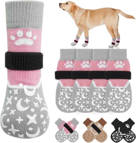 جوارب بيوتيزو غير قابلة للانزلاق للكلاب لمنع لعق الكفوف، أحذية للكلاب للرصيف الساخن، جر واقي القدم على الأرضيات الخشبية/الخشب الصلب - قبضة تعمل حتى عندما تكون أحذية الكلاب الكبيرة الصغيرة والمتوسطة الكبيرة ملتوية in Kuwait