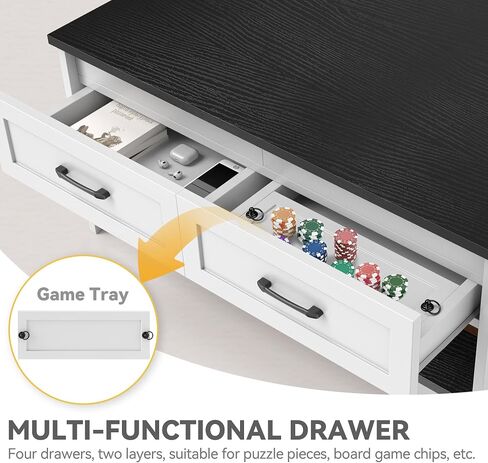 DWVO Farmhouse Living Room Coffee Table: Board Game Table with Play Mat, 3-in-1 Puzzle Table with 4 Drawers & Power Outlet, Coffee Table with Removable Table Top (Walnut/White) in Saudi Arabia