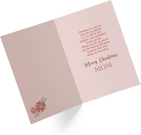 Single Christmas Card For Mom (Mother) | Pomegranate, Poinsettia, Mistletoe | Your Purchase Helps Animals In Need | 5"x7.5" | Individual Christmas Card with Envelope | Made in USA | in Saudi Arabia