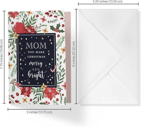 Single Christmas Card For Mom (Mother) | Pomegranate, Poinsettia, Mistletoe | Your Purchase Helps Animals In Need | 5"x7.5" | Individual Christmas Card with Envelope | Made in USA | in Saudi Arabia