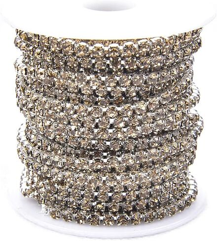 XINMILI 10 Meter Class A Crystal Rhinestone Close Chain Clear Trimming Claw Chain Sewing Craft About 3300pcs Rhinestones 3mm, Light Topaz (Silver Bottom) in Saudi Arabia