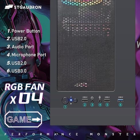 كمبيوتر سطح المكتب للألعاب STGAubron، Intel Core i7 3.4G حتى 3.9G، 16G DDR3، 1T SSD، Radeon RX 580 8G GDDR5،600M WiFi، BT 5.0، RGB Fan x 6، لوحة مفاتيح وماوس ولوحة ماوس RGB، شريط صوت RGB BT، ألعاب RGB BT ميكروفون، W10H64 in Kuwait