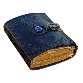 Vintage journals grimoire Celtic Witch Stone Leather Book of Shadows Journal Blank Spell Notebook Black The Triple Moon Uncharted Merchandise Deckle Edge Paper (Moon1)