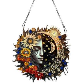 DIY Hanging Diamond Art Pendant Painting Kit Sun Moon, Special Crystal Gem Craft Painting Kit Ornament 9.8x9.8inch