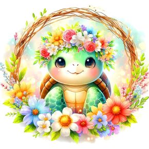 5D Cute Turtle Diamond Painting Kits for Adults DIY Turtle Diamond Art Kits for Beginners Full Drill Diamond Painting Gem Art Crafts Kits for Home Wall Decor 14x14 in