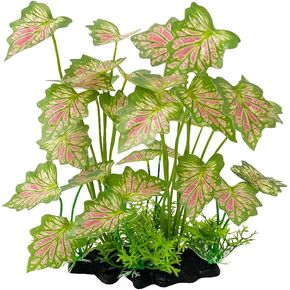 Smoothedo-Pets Aquarium Plants Fish Tank Decorations 2pcs Plastic Artificial Plant Goldfish Waterscape Fish Hides (Rainforest Leaf-Pink-Tall-Set)