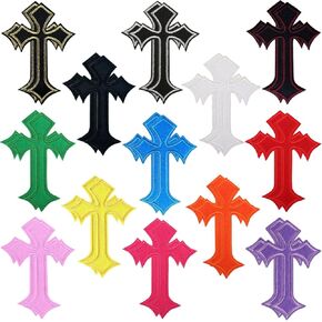 26Pcs Cross Patches, Iron On Cross Embroidery Applique Decorative Repair Patch, Vintage DIY Iron Patches for Clothing Jeans Hats Backpacks Jackets Shirts