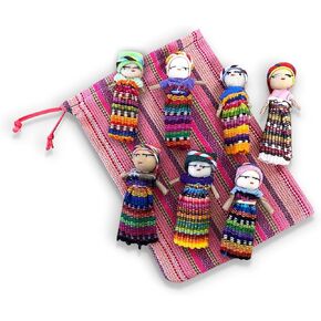 Set of 7 Guatemalan Handmade Worry Dolls with a Colourful Crafted Storage Bag | Worry Dolls for Girls | Worry Dolls for Boys | Anxiety Dolls | Worry Doll | Guatamalan Doll