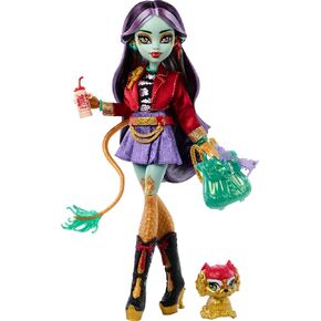 Monster High Jinafire Long Doll, Dragon with Pet Dog Cloudy “Yun Yun" and 7 Accessories Like Sketch Pad, Yogurt Drink, Backpack and More