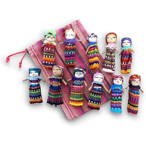 Set of 11 Guatemalan Handmade Worry Doll with a Colourful Crafted Storage Bag | Worry Dolls for Girls | Worry Dolls for Boys | Anxiety Dolls | Worry Doll | Guatamalan Doll
