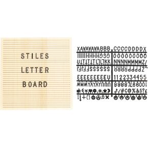 Stiles 10"x10" Wood Letter Board Sign Set, With 340 Plastic Letters, Numbers, and Symbols, Changeable Wooden Message Board for Menu, Milestones, or Baby Announcement Sign, Walnut