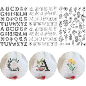 Flower Water Soluble Embroidery Patterns, 79 Pcs Stick and Stitch Embroidery Papers Wash Away Pre-Printed Floral Pattern Transfers, DIY Gift for Hand Sewing Lover Beginners