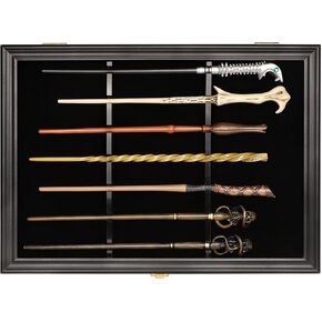 Wands Display case Magic Wand Stand Universal Wall Mount Lockable Vertical or Horizontal Hanging Wood magiquest Wand Holder Box Rack for 7 Wand Collection（black）