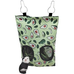 Pig Guinea Hay Feeder Rabbit Feeder Hanging Rabbit Hay Feeder Bag Foldable Hay Storage Bag for Rabbit Guinea Pig Hamster Chinchilla (Avocado-2 Holes)
