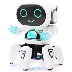 Boley Pioneer Dancing Robot in White and Blue - Walking Dancing Electronic Robot Toy for Kids with Disco Flashing Lights and Dance Music - Battery Operated