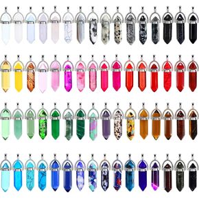 Bullet Shape Gemstone Pendant Hexagonal Chakra Crystal Pointed Quartz Pendants Artificial Stone with Storage Bag (64 Pieces)