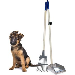 Spotty Wood Handle Pooper Scooper Durable Solid Metal Poop Tray with Rake 36.75" Long Handled Scoop | Great for Large or Small Dogs | No Assembly Required | Better for The Environment Than Plastic