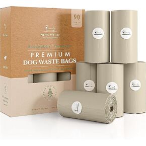 100% Certified Home Compostable and Biodegradable Dog Poop Bags - ASTM D6400 & EN 13432 Compliant dog poop bags rolls – 90 Bags – 6 x Rolls of Plant Based Poop Bags for dogs - Thick Poop Bags