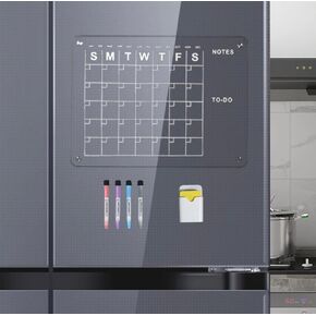 Clear Acrylic Refrigerator Calendar Dry Erase Board Magnetic Calendar with 1 Magnetic Weekly Planner Includes Low Odor Markers with Whiteboard Eraser Starter Set.
