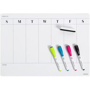 U Brands Magnetic Vinyl Weekly Dry Erase Calendar, Office Supplies, with Eraser and Markers, 12" x 17"