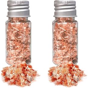 Edible Gold Leaf 2 Bottle Edible Gold Leaf Flakes Gold Foil Flakes Decor for Food Cooking Cakes Chocolates Crafts Nail Makeup Spa, Golden, Rose Gold