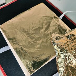 JINRUISI 200 Sheets 14X14cm, 5.5" X 5.5" Imitation Gold Leaf for Arts, Gilding Crafting, Painting, Furniture Decoration, Copper Foil Sheets,Loose Leaf Interleaved