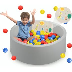 Foam Ball Pit for Toddlers w/ 32 Pcs Zoo Animals Felt Board Set - 35.4" x 11.8" Kids Ball Pit for Girls & Boys - Washable Soft Cloth - Fun Indoor Foldable Baby Playpen - Balls Not Included