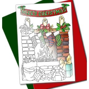 Art Eclect Christmas Coloring Cards for Adults, 10 Unique Cards, 5 Red and 5 Green Envelopes Included (Christmas F1/10)