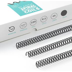 Binditek 100 Pack Plastic Spiral Binding Coils, 10mm(3/8"), 75 Sheet Capacity, 4:1 Pitch, Black, 48Loops, for Letter Size, for Students and Coworkers