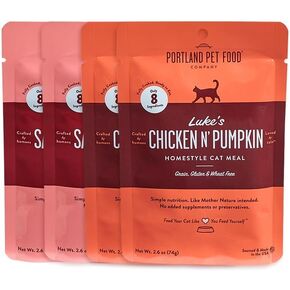 Human-Grade Mixed Variety Pack Wet Cat Food Pouch — Moist, Soft Cat Food Mixer, Topper, and Rotational Meal (2 Chicken, 2 Salmon) by Portland Pet Food Company