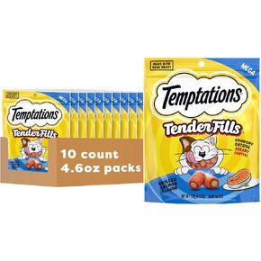 Temptations Tender Fills Grilled Salmon Flavor Crunchy and Soft Adult Cat Treats, 4.6 oz. Pouch (Pack of 10)